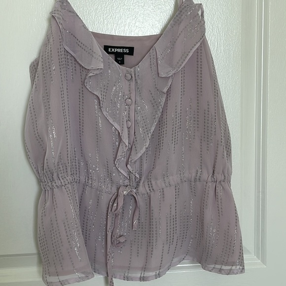 EXPRESS Metallic Ruffle Button Up Peplum Cami (Express) - Picture 4 of 5